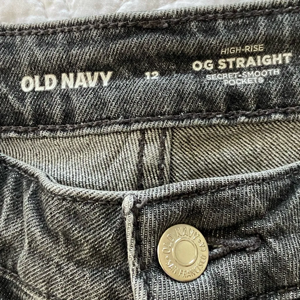 Old Navy OG High Rise Straight Gray Jeans Button Fly Normcore, Grunge, Classic - Image 4