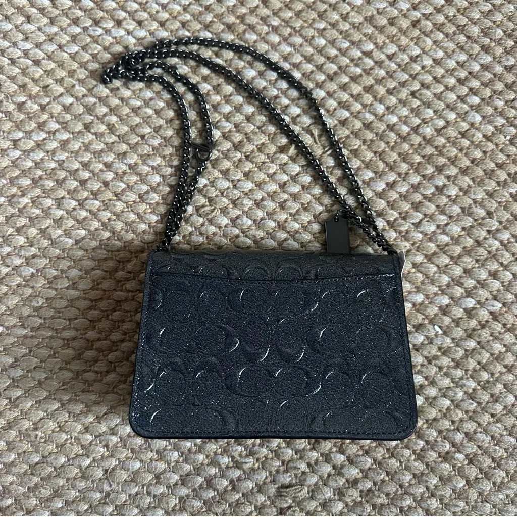 Coach Embossed Patent Leather Signature Logo Bowery Mini Black Crossbody Bag New - Image 4