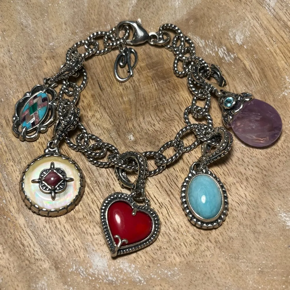 Carolyn Pollack 925 Sterling Bracelet 5 Bejeweled Enhancer Charms Silver - Image 2