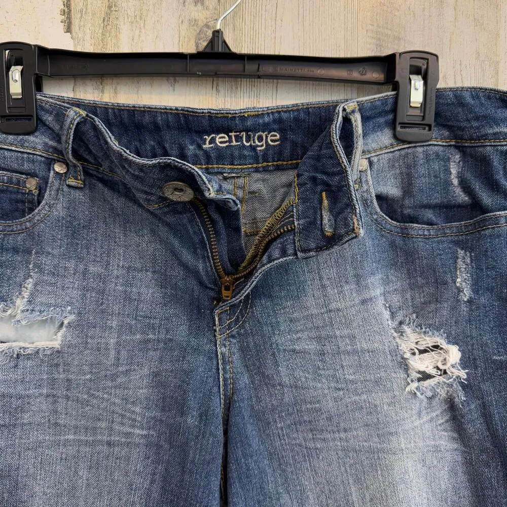 *Refuge Distressed Denim Shorts Women's Casual Summer Wear Ripped Size Large Blue - Image 2