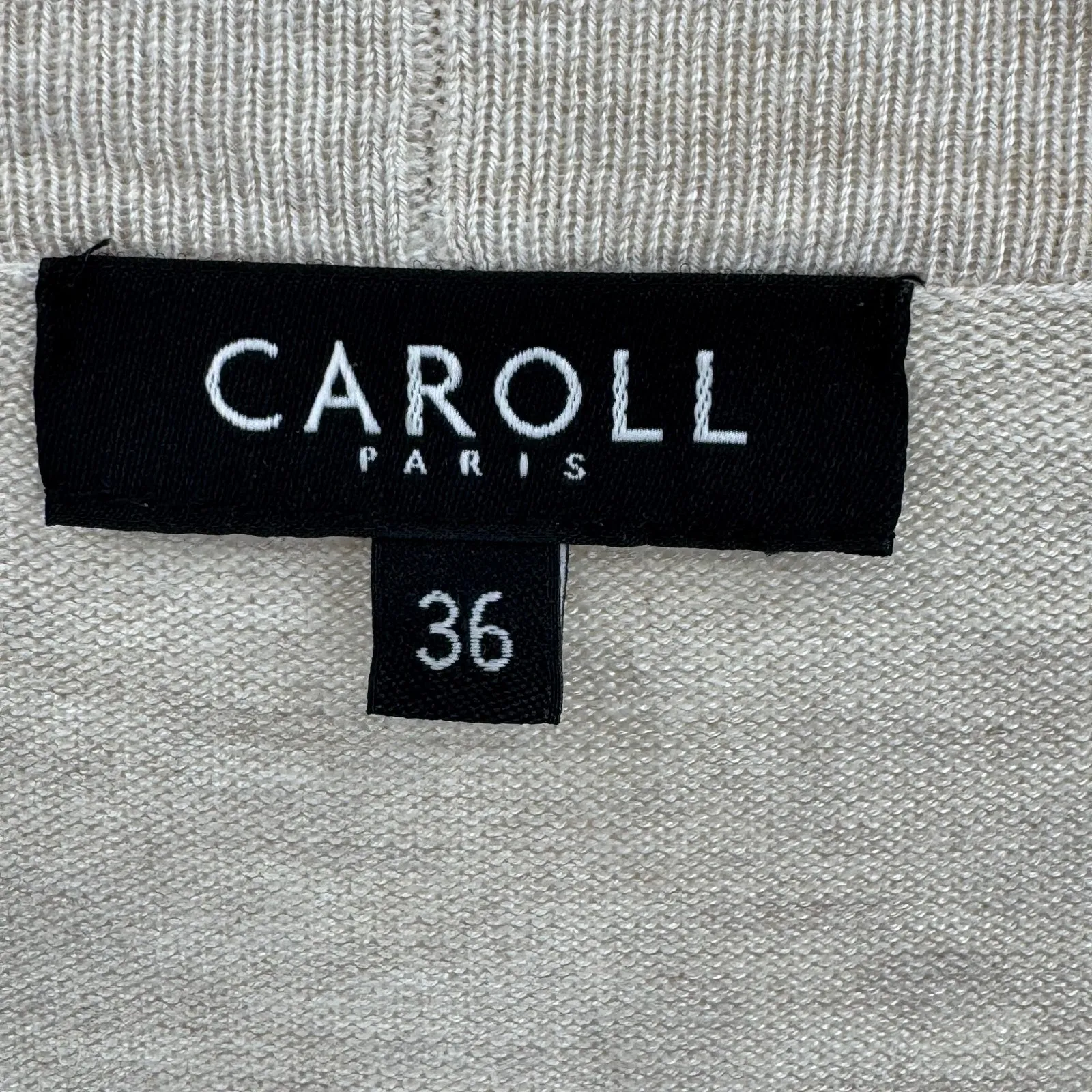 Caroll Paris cardigan sweater 36 open front long line rib knit lagenlook tan - Image 7