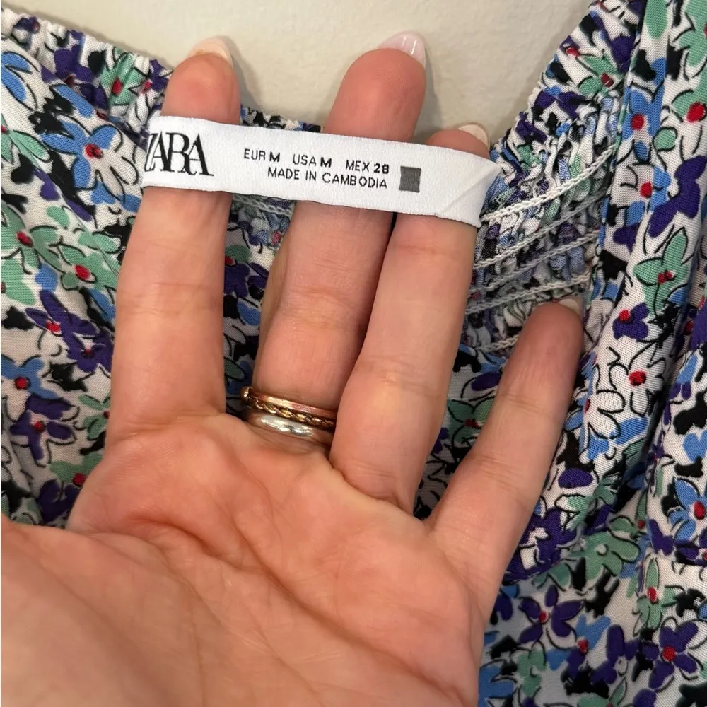 Zara Floral Multi Color Floral V-Neckline Midi Dress With Front Slit Size M 1734 - Image 8