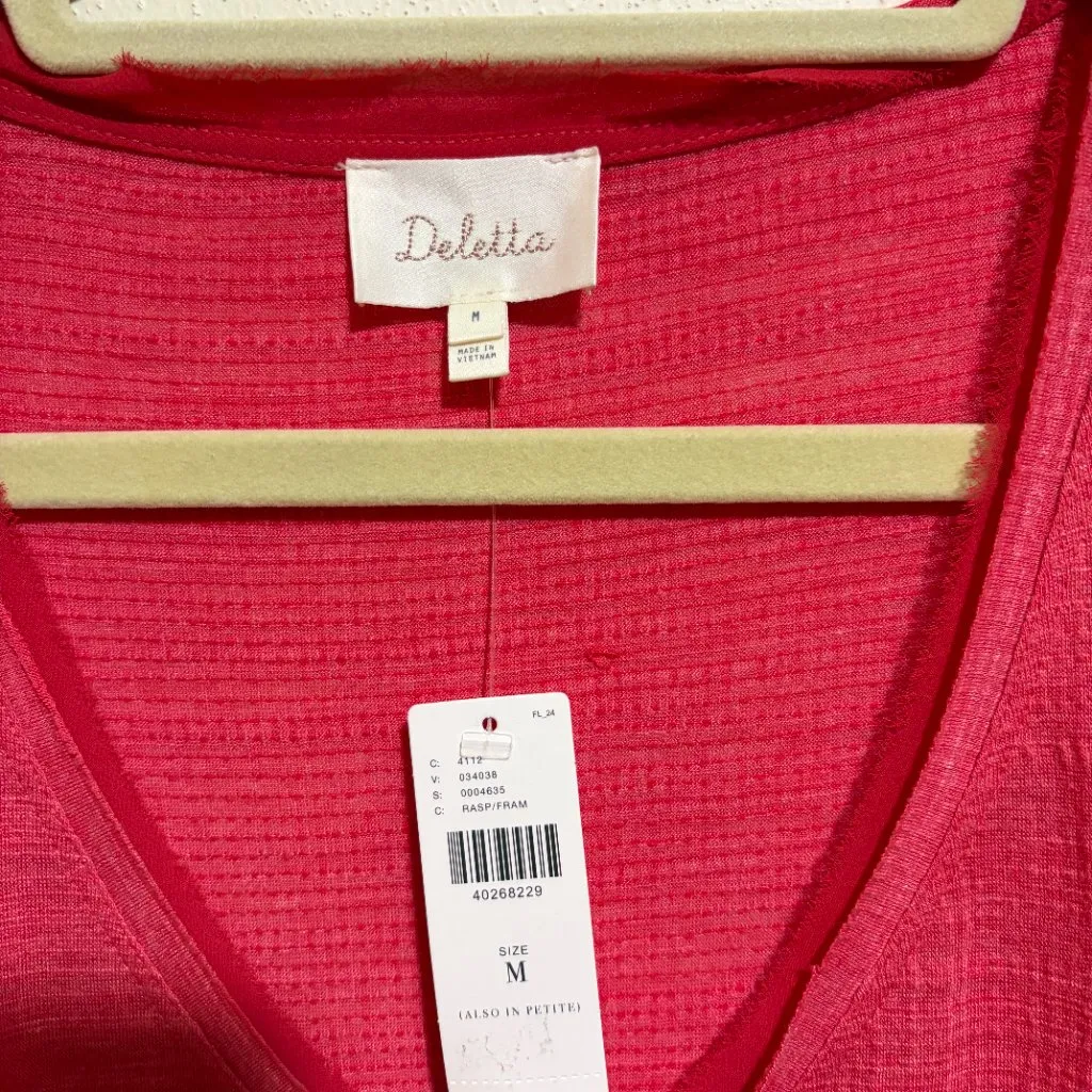 Anthropologie Deletta Thea Tiered Long Sleeve Top Pink V Neck - Image 4