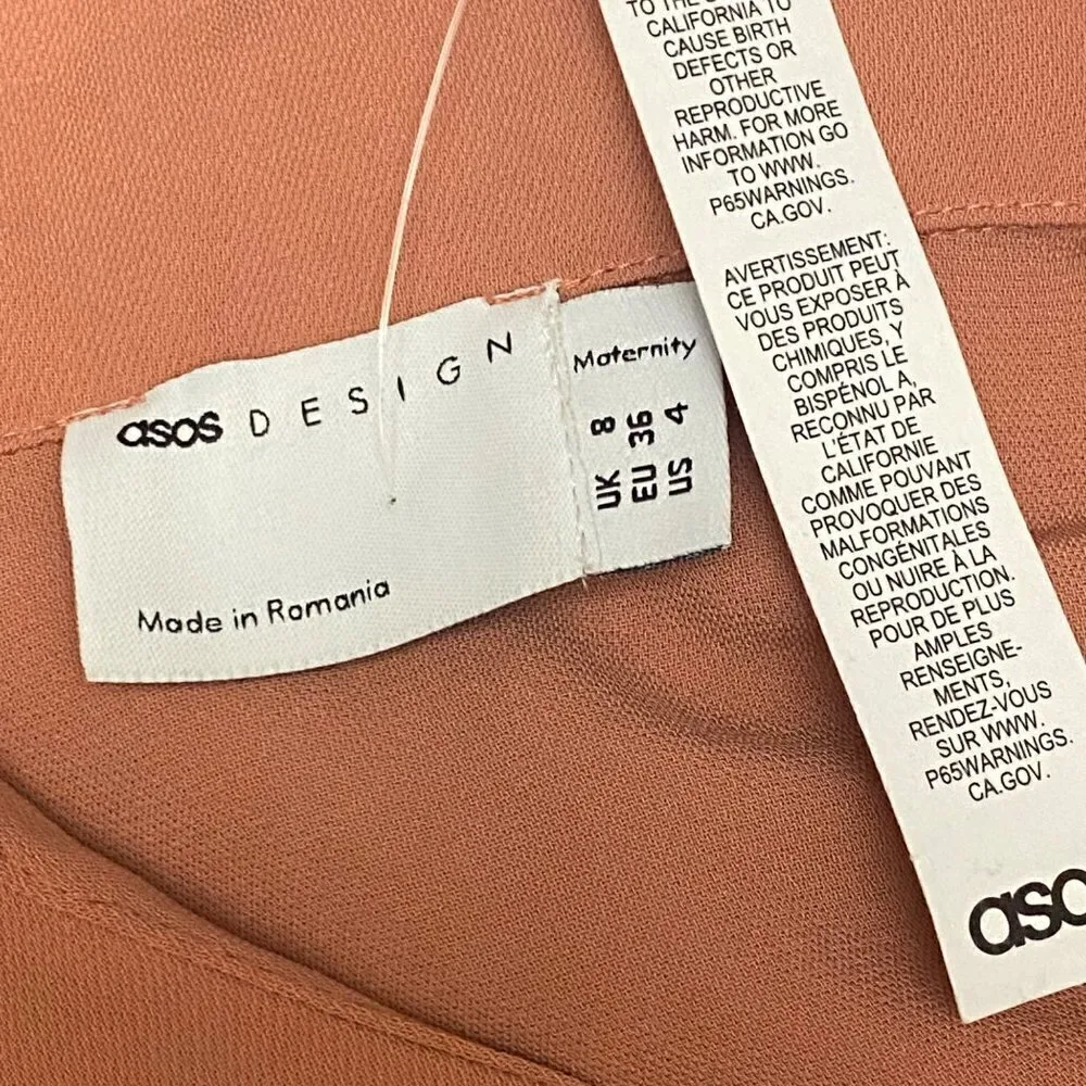 NEW ASOS DESIGN Maternity Wrap Midi Dress in Terracotta Size 4 - Image 5