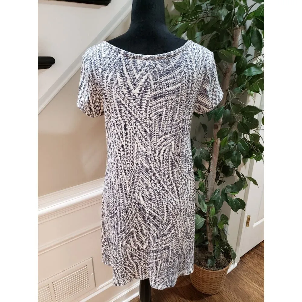 Ronni Nicole Womens White & Blue Polyester Short Sleeve Round Neck Shift Dress S - Image 7