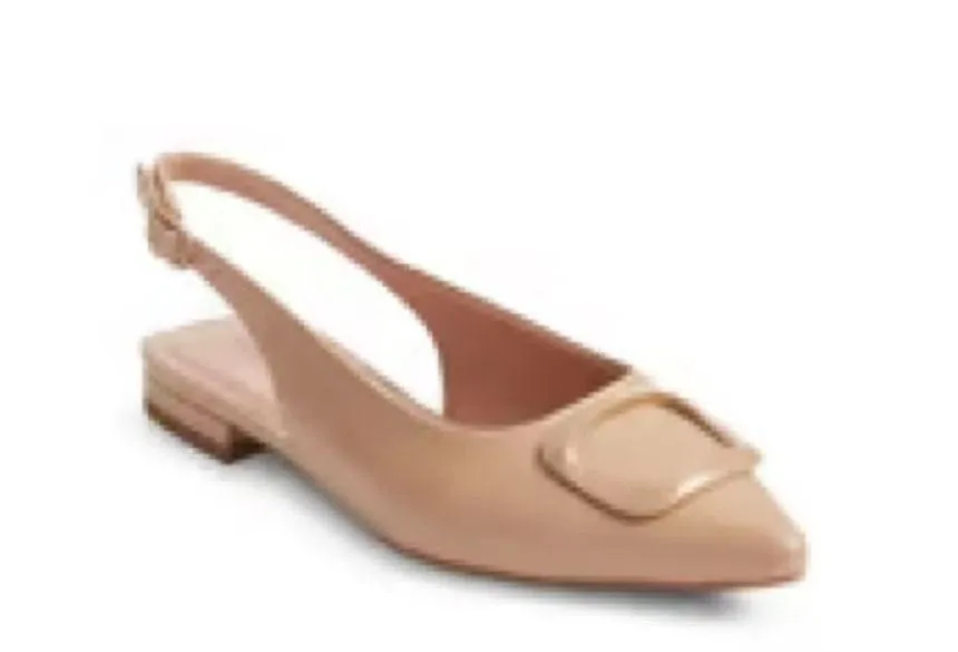 Nordstrom  Весса Pointed Toe Slingback Leather Flat Buckle Accent Tan Size 8 - Image 10