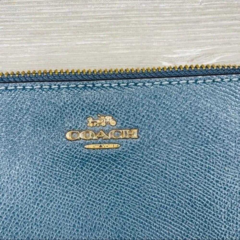 Coach clutch wallet purse with strap credit card bag blue wristlet - Image 2