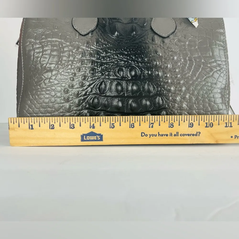 Genuine Leather Gray Crocodile Crossbody Shoulder Strap Bag With Scarf Detail - Image 10