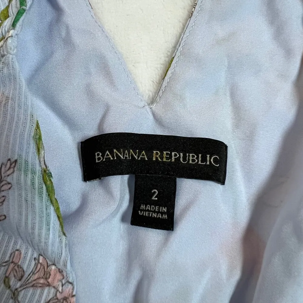 Banana Republic V-Neck Sleeveless Floral Ruched Midi Dress Size 2 High Low Hem - Image 6