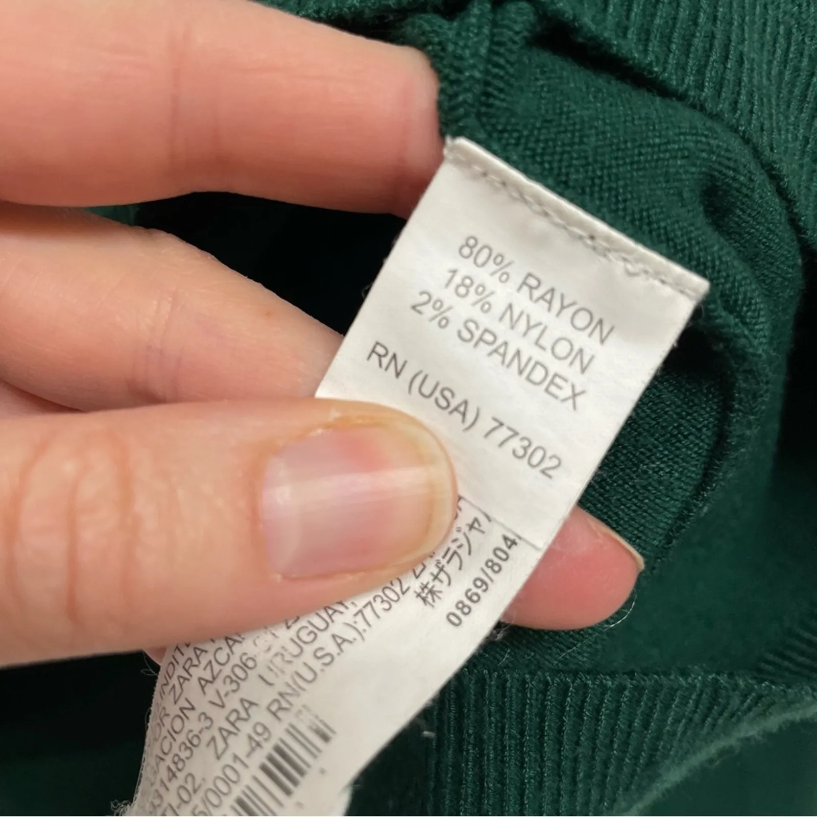 Zara Forest Green Scoop Neck Long Sleeve Sweater Womens M Lightweight Winter - Image 3