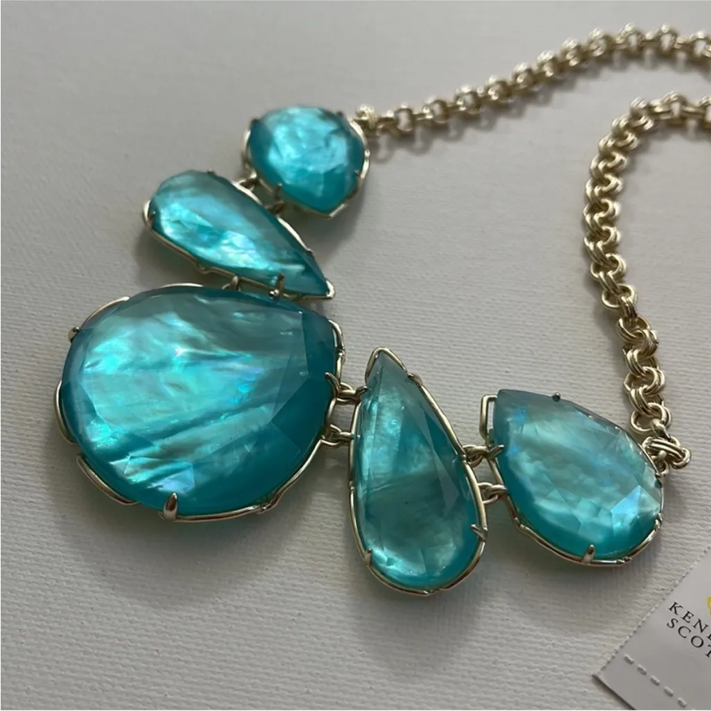 Kendra Scott Kensie Illusion Statement Necklace Aquamarine Teal Blue Green NWT! - Image 3