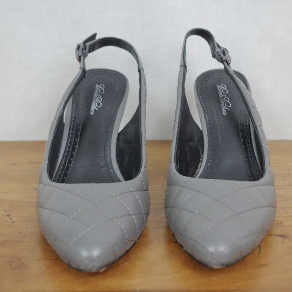 Brooks Brothers Brooks Brother Grey Leather Stitched Pattern Slingback Heels Size 7 - Image 8