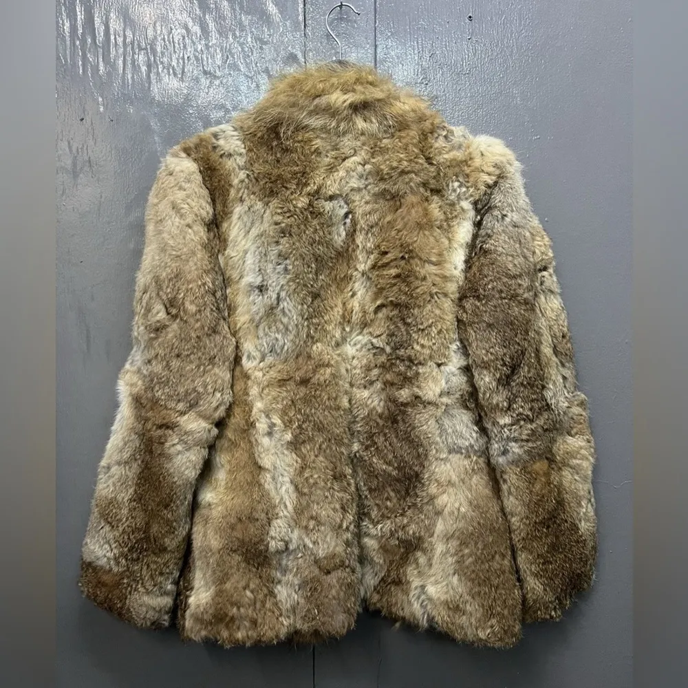Vintage 100% Genuine Coyote Fur Heavyweight Jacket With Rabbit Fur Collar Brown Size M - Image 7