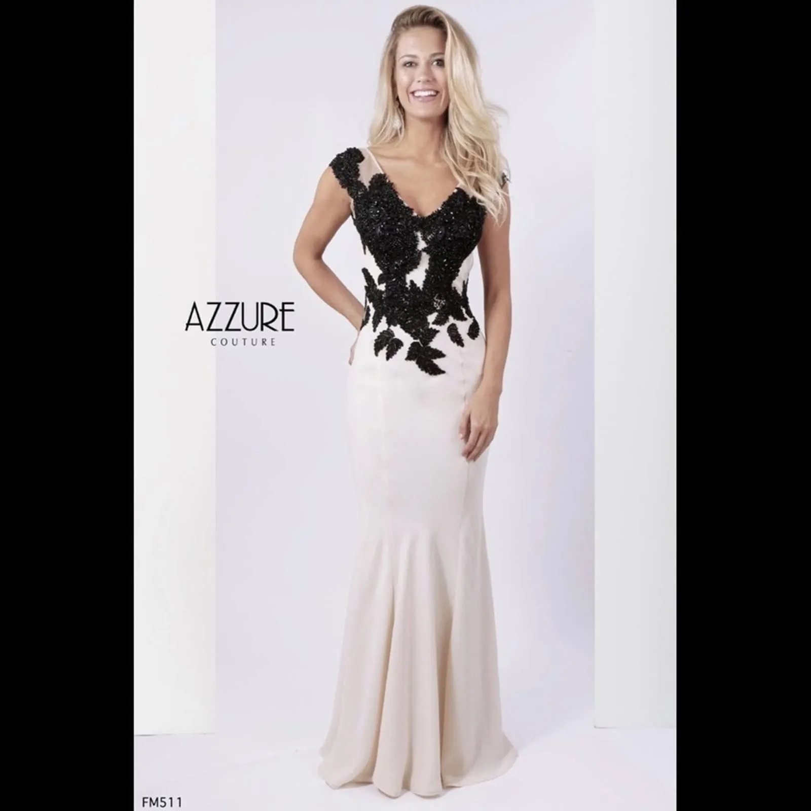 NEW NWT Azzure Couture FM511 black ivory embellished beaded mermaid prom dress Size 2 - Image 11
