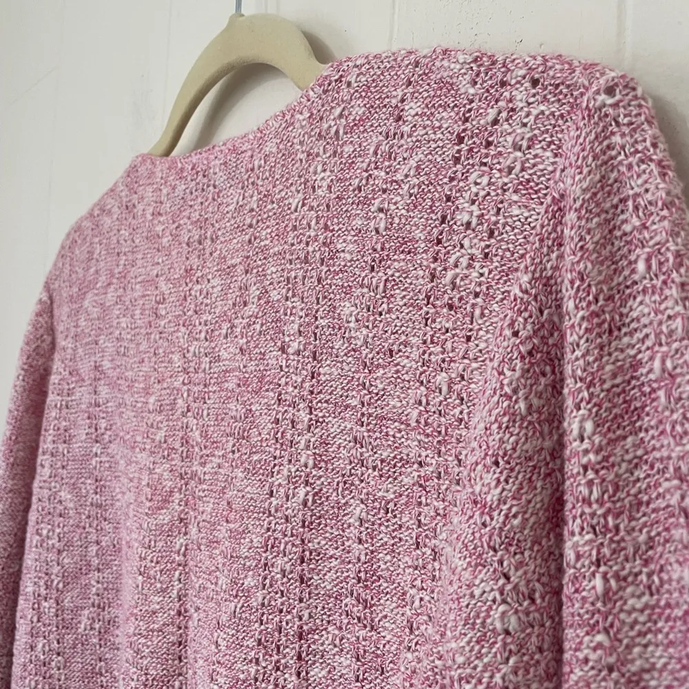 Glamour Knit Vintage Pink Sweater Lace Collar ~ Made In USA ~ Retro Barbiecore Size M - Image 6