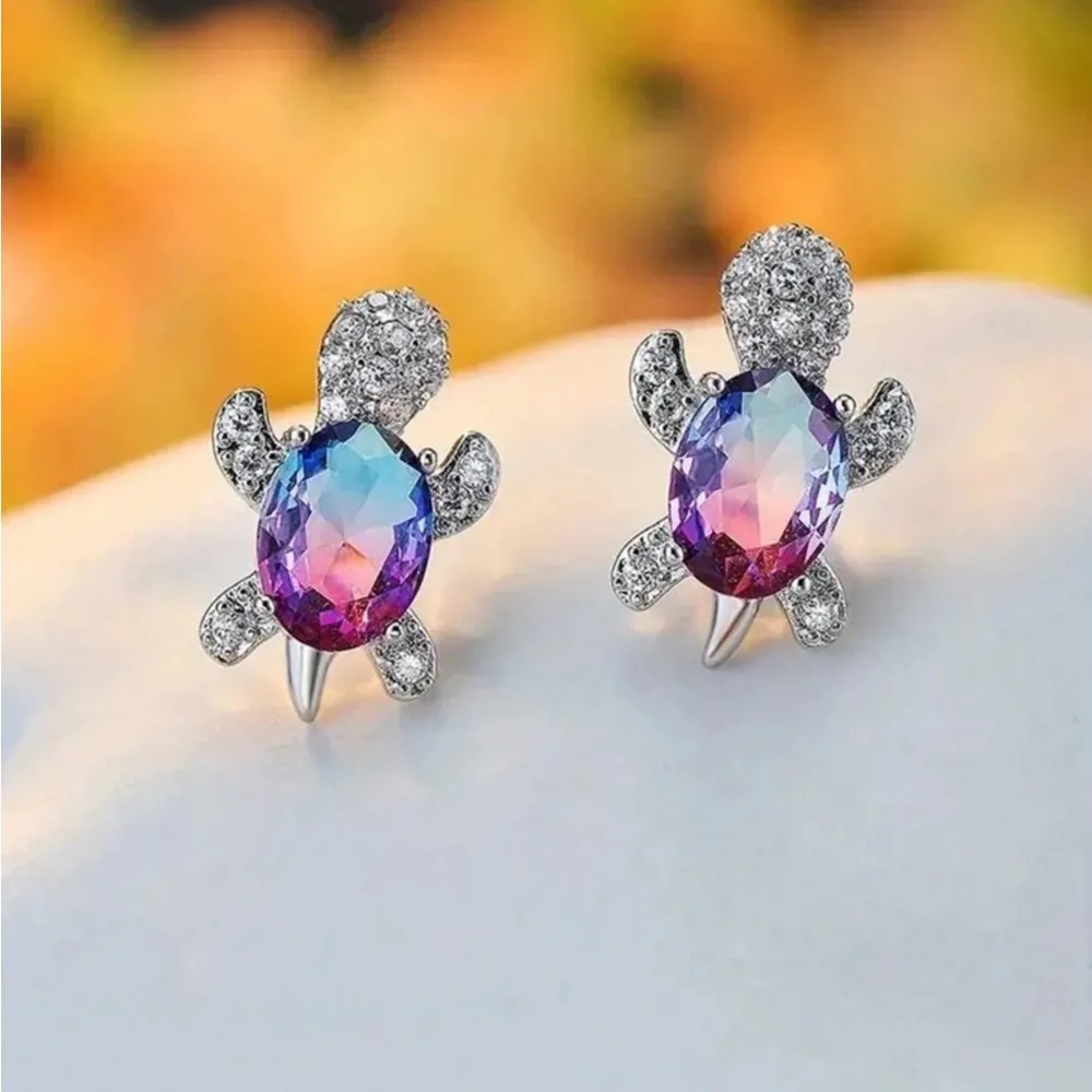 Multicolor Turtle Earrings Silver - Image 3