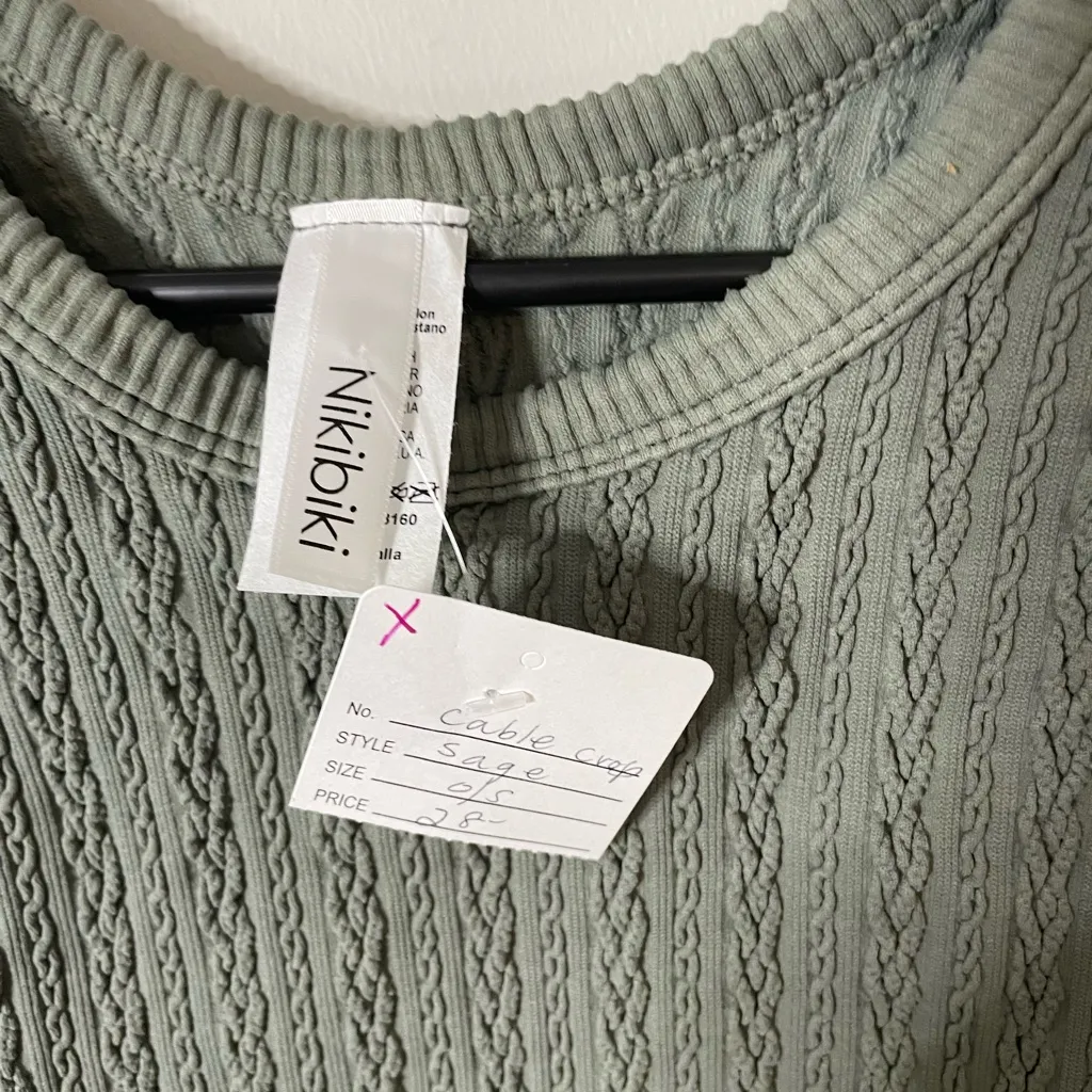 Nikibiki Boho Knit Tetured Highneck Crop Top Sage One Sz New with Tags - Image 6