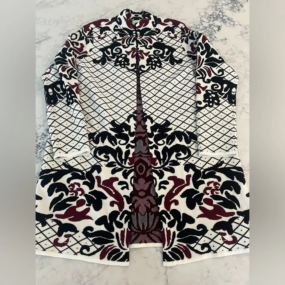 Chicos Longline Chico’s Midi Contrast Scroll Cardigan Sweater 2 Large $179 EUC - Image 4