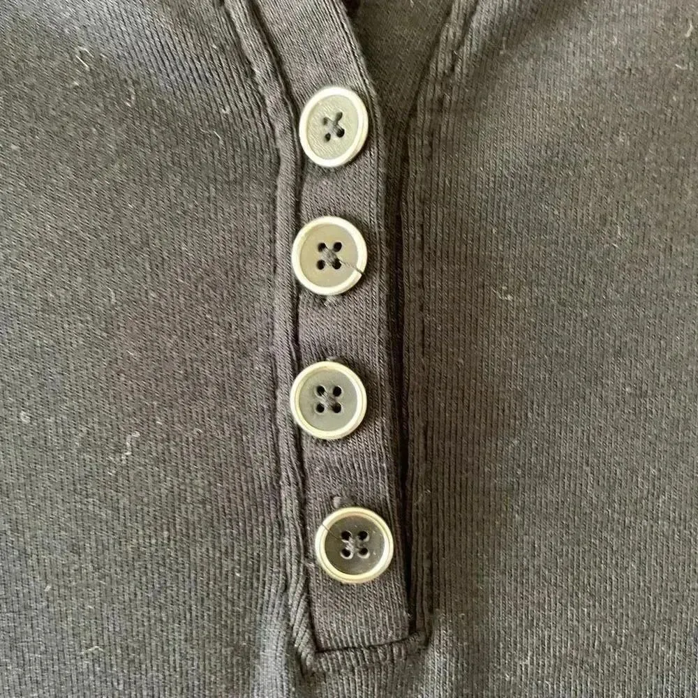 Karen Scott V-Neck Black Three Button Down Soft Basic Solid M # 1605 - Image 4