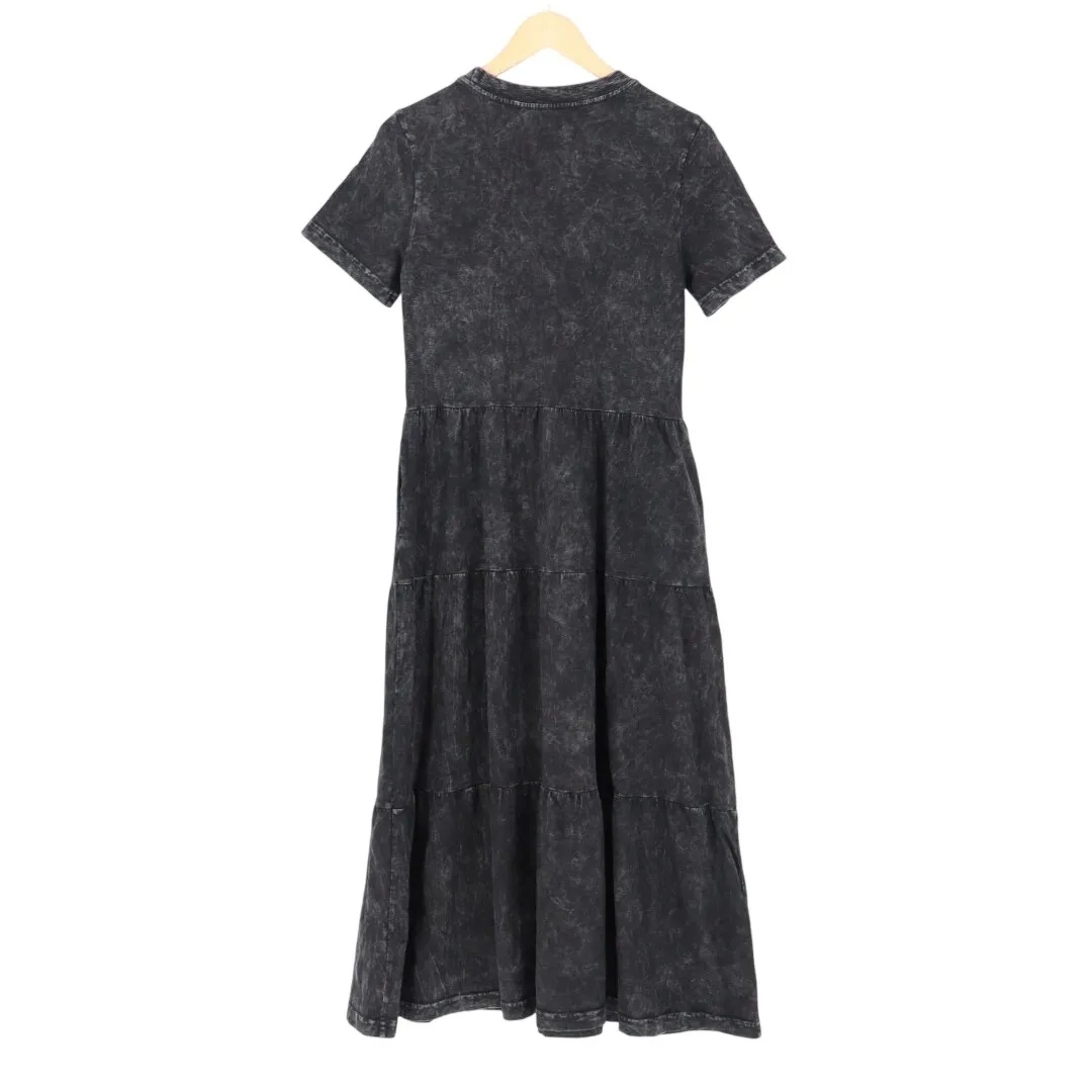 American Giant Black Acid Wash Tiered Midi Dress Size S Made in USA - Image 5