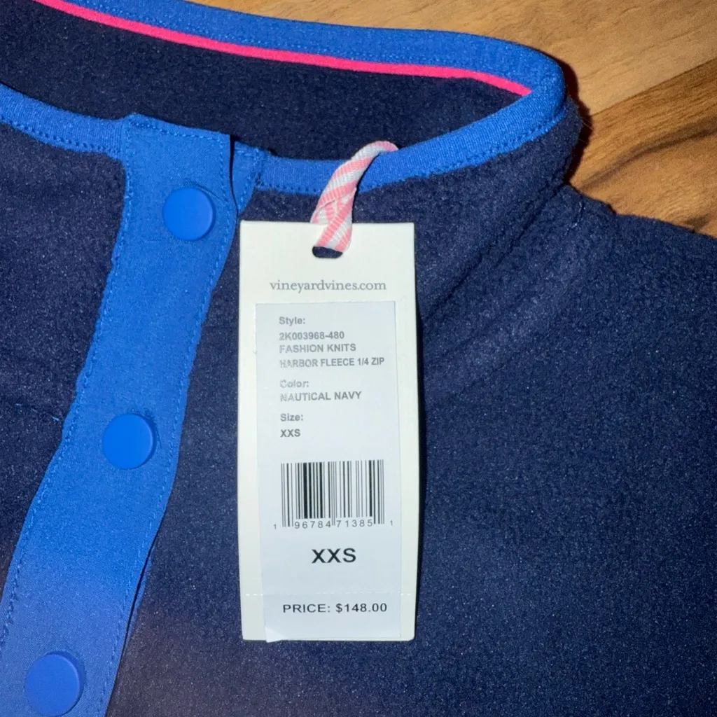 Vineyard vines‎ Harbor fleece nautical, navy XXS NWT 1/4 zip sweatshirt - Image 3