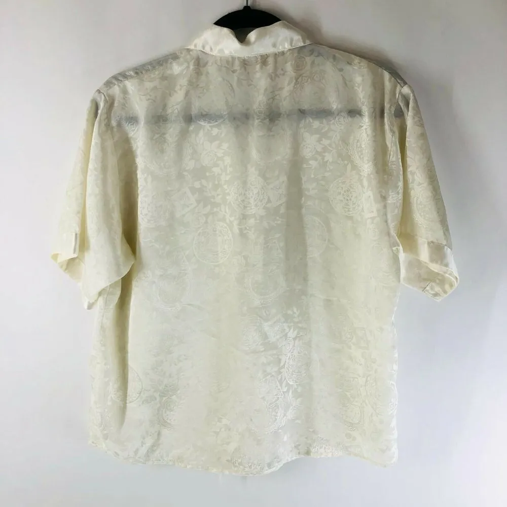 Victorias Secret Pajama Top Vintage Gold Label Satin Floral Button Front Ivory S - Image 2