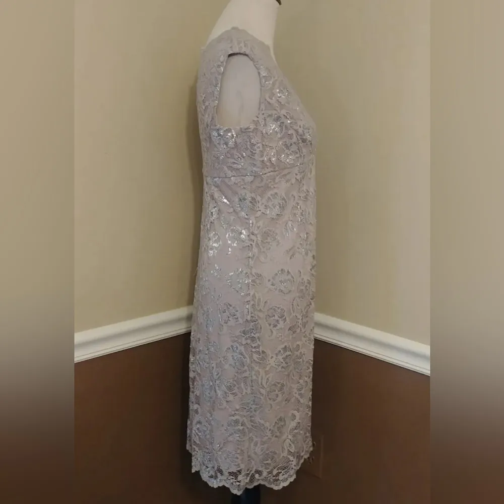 Lilac Silver Lace Cocktail Sheath Formal Cocktail Marina ModCloth Dress Fairy Purple Size 4 - Image 2