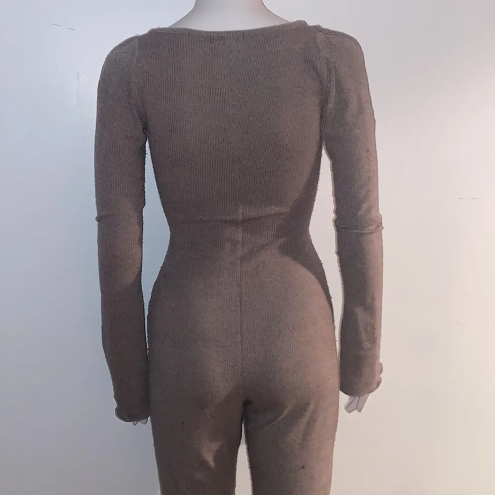 s Brown Jumpsuit With Front Cutout - Long Sleeves - Image 4
