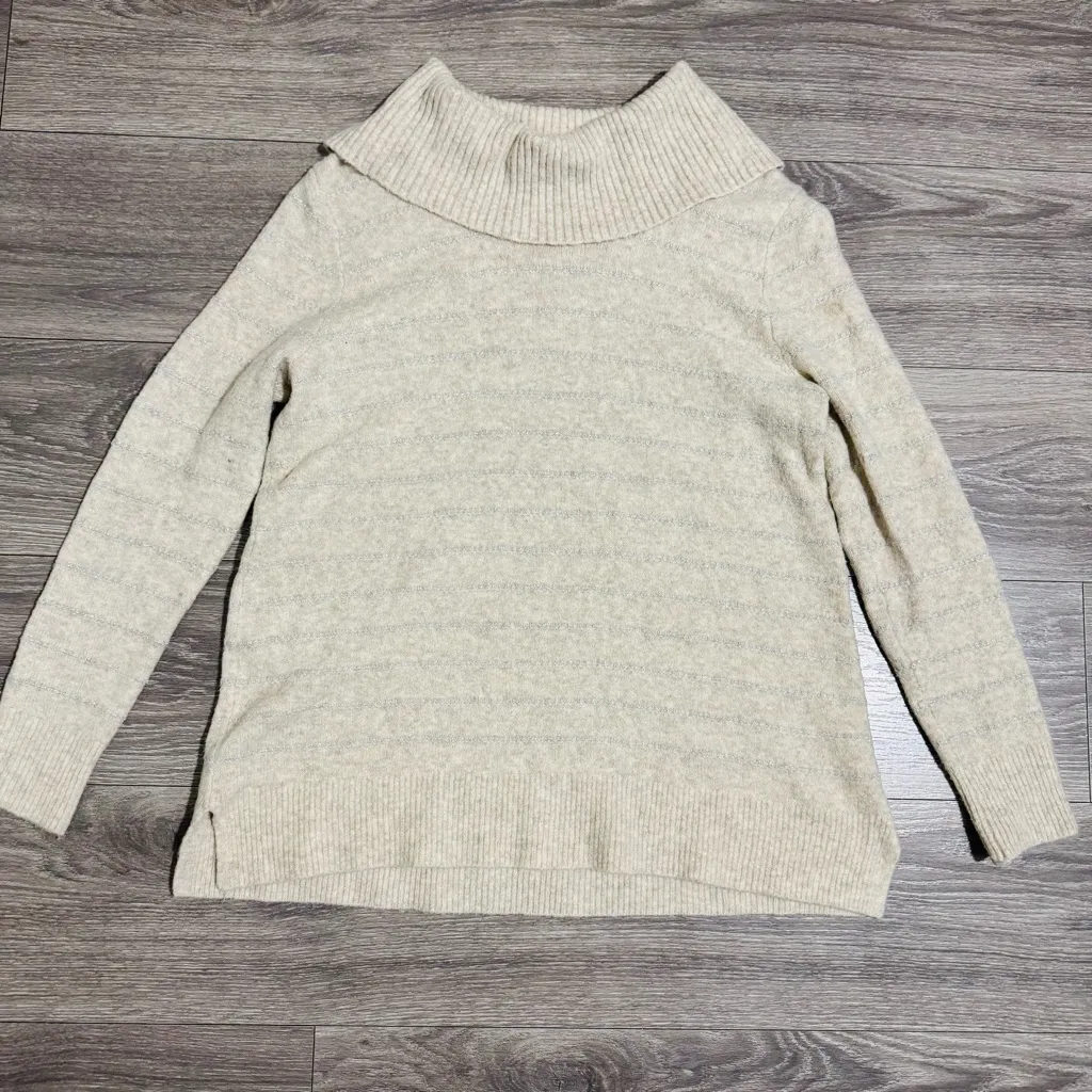 Style & Co. Women Off White / Silver Cowl Neck Long Stretchy Sweater Size L - Image 8