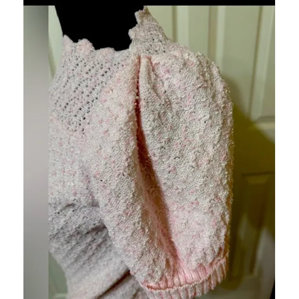 Beautiful Vintage 80s Nan Dorsey Small Pastel‎ Shapes Sweater XS? Made In USA Pink - Image 3