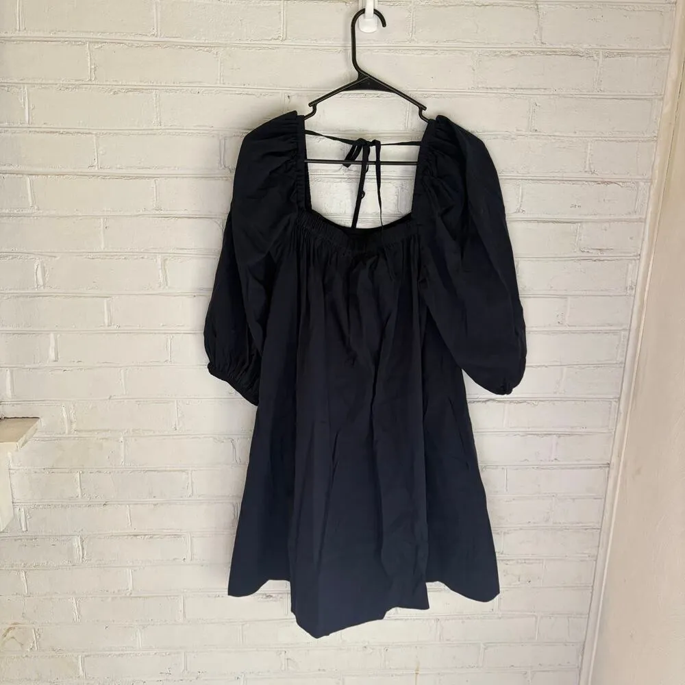 Madewell Square Neck Puff Sleeve Mini Dress Navy SZ 12 Babydoll Breezy Summer - Image 5