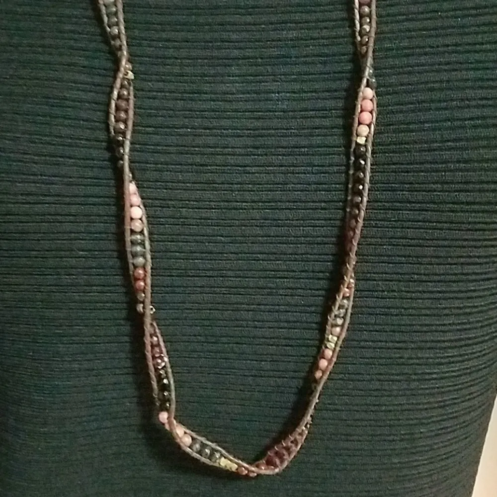 Nakamol Brown Leather & Stone Beaded Necklace Brown - Image 2