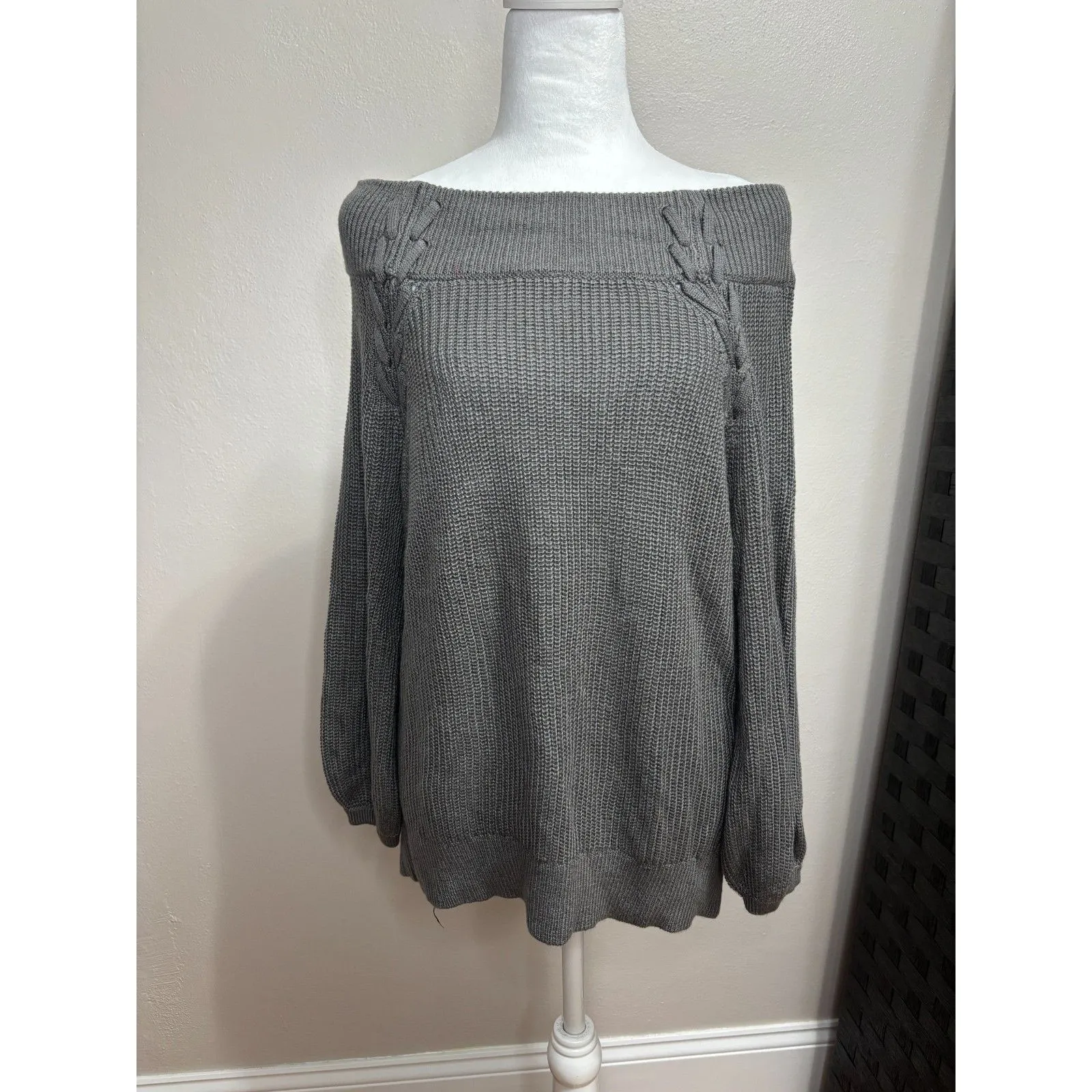 Soho NY & Co Jeans Tunic Sweater Women's M Gray Off The Shoulder Y2K Casual Chic Size M - Image 2
