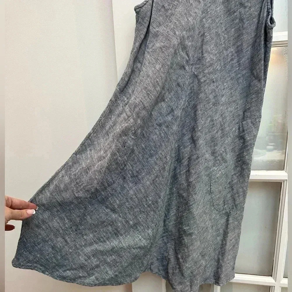 Lands' End Sleeveless Linen A-Line Shift Dress Chambray Navy Size M Petite 10/12 - Image 3