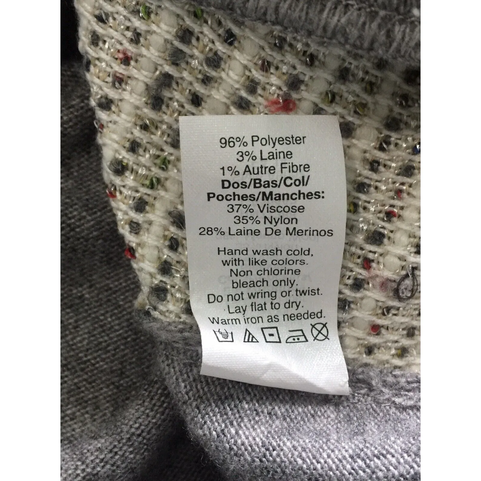 J Crew Small Gray Sweater Tweed Front Merino Wool Graphite Long Sleeve Crew - Image 9