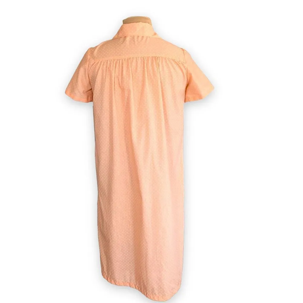 Vintage Housedress Sheer Pastel Orange White Polka Dots Short Sleeved Collared - Image 3