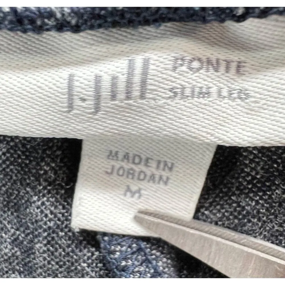 J Jill Ponte Slim Leg Pants M Blue Check Pull On Stretch Knit Casual Career Soft Size M - Image 9