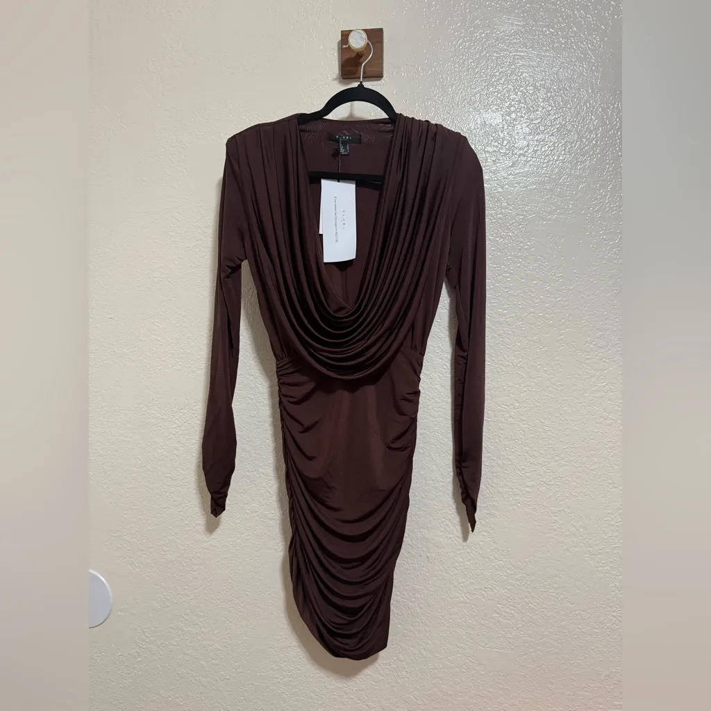 CLUB L LONDON CIELA MINI DRESS Brown Size 4 - Image 2