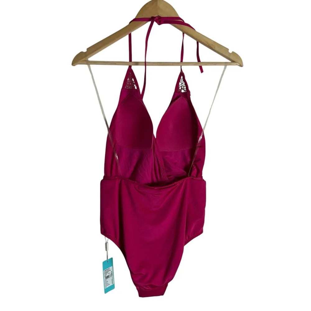 Seafolly Flower Festival Tahiti Pink Deep V Maillot One Piece Swimsuit Size 6 - Image 11