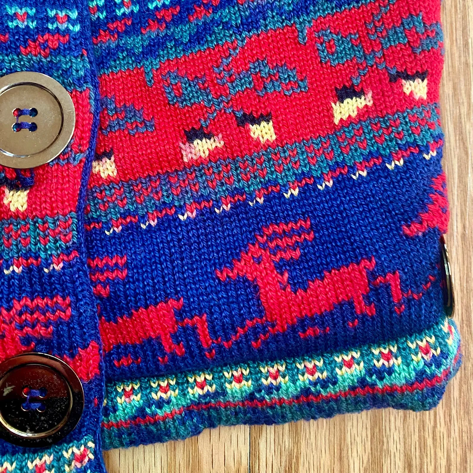 Vintage Blue Knit Cotton Christmas Holiday Sweater Vest Reindeer Womens Medium - Image 7