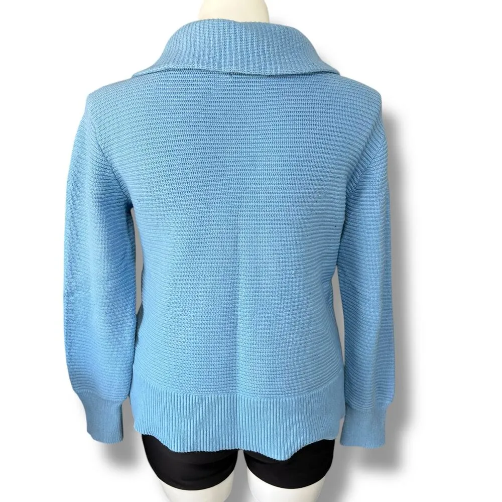 Sonoma Womens Knit Sweater Pullover Quarter Zip High Collar Relaxed Fit Blue 0X - Image 4