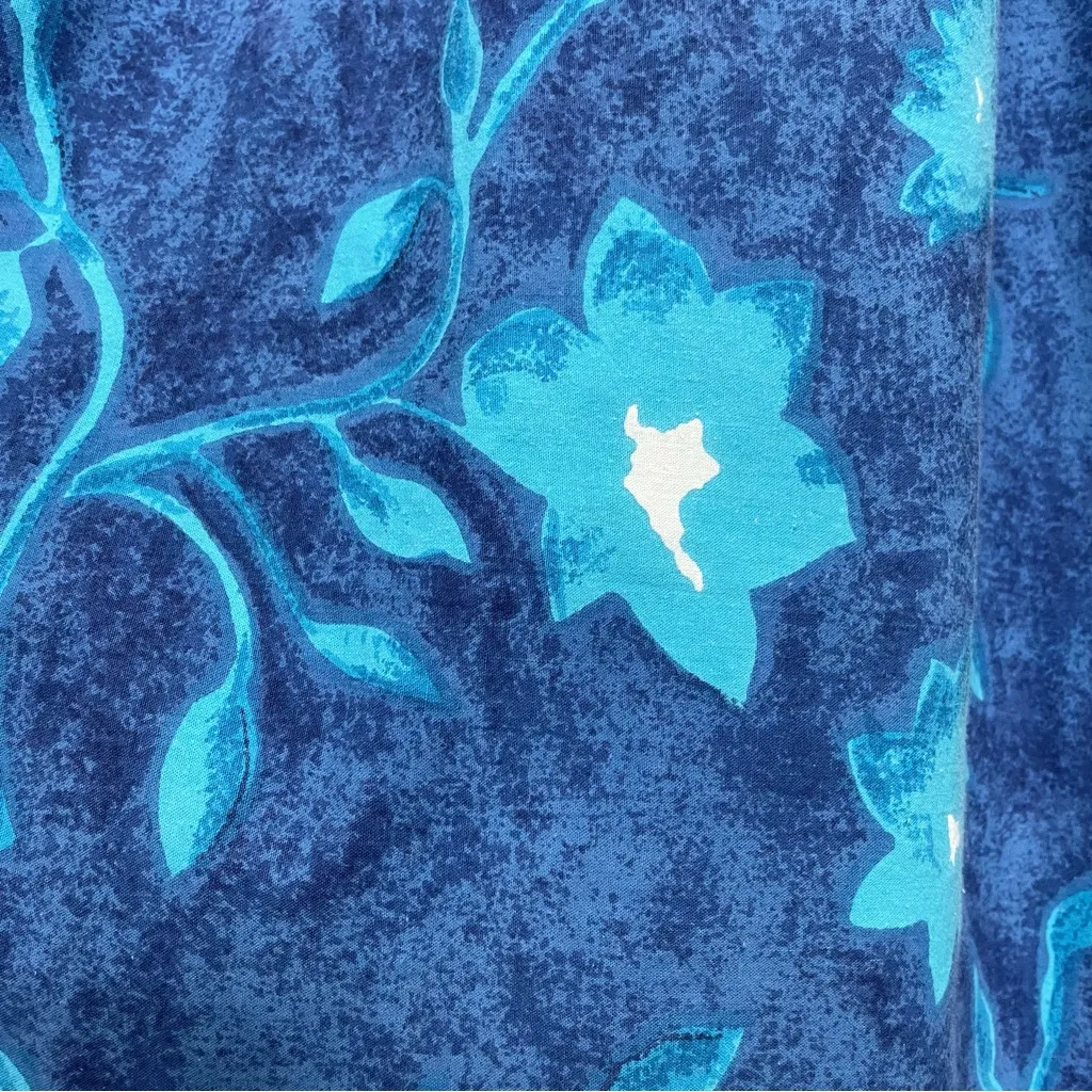 Vintage Muumuu Dress Blue Floral Relaxed Fit Pockets Buttons Gathered Shoulders‎ Size L - Image 13