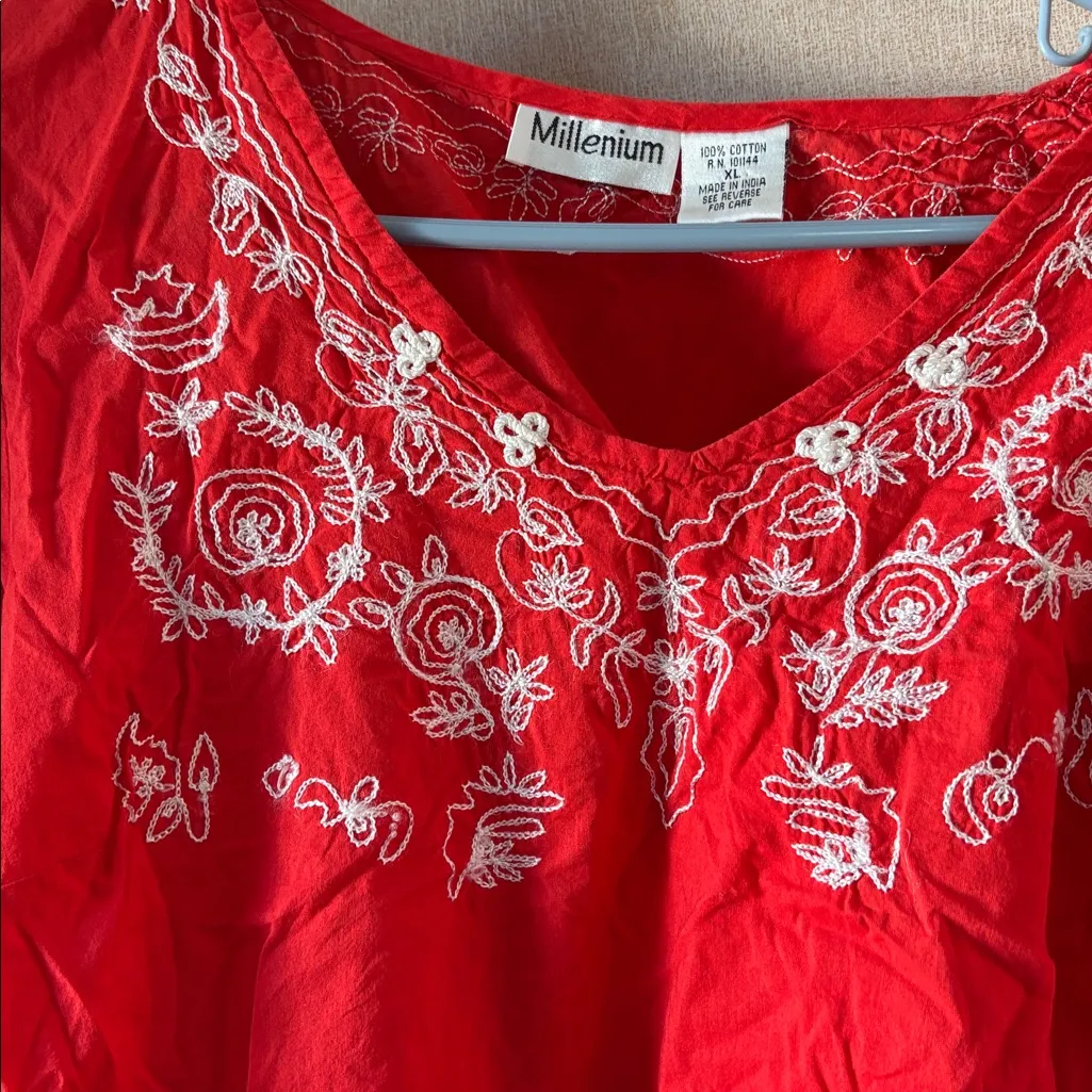 Millenium Red Embroidered Women's Top xl - Image 2