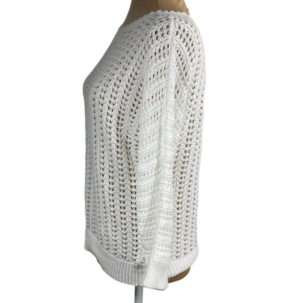 Free People Boomerang Sweater White Crochet 3/4 Sleeve Open Knit Size M Medium F - Image 2