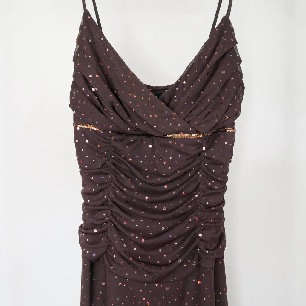 Vintage Y2K Ruby Rox Brown Sparkley Midi Dress - Image 4