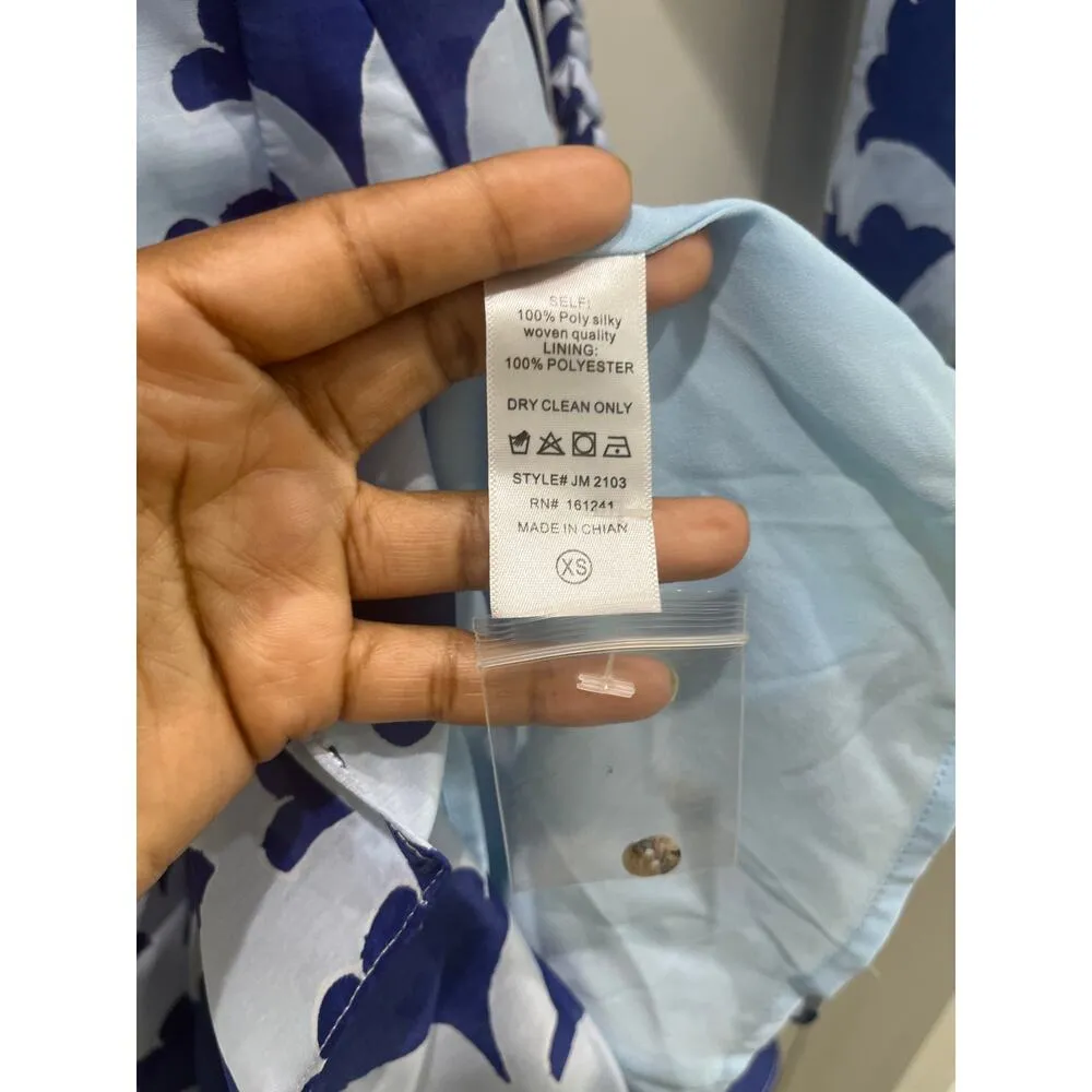 NWT J. Marie Luna Rope Belted Blue mini Dress Ginkgo Leaf Print Sz XS Size M - Image 5