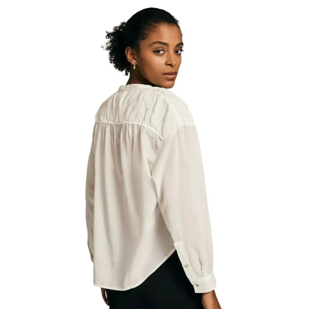 Pilcro Shirt Women XS White Crew Neck‎ Henley Blouse Preppy Peasant Boho Anthro - Image 3