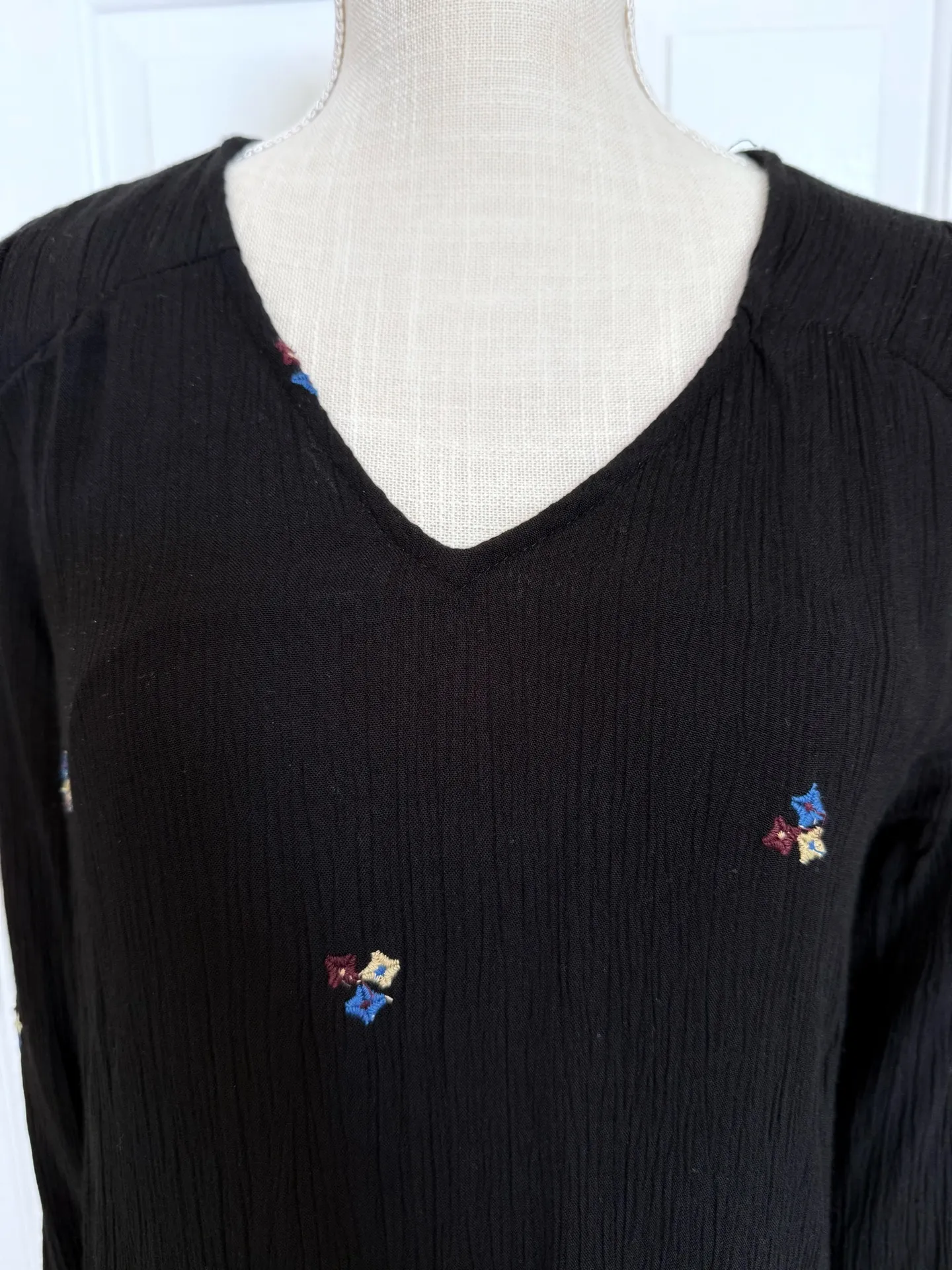 Japna Black Long Sleeve Embroidered Boho Mini Dress with Open Back Women’s Size M NWT - Image 2