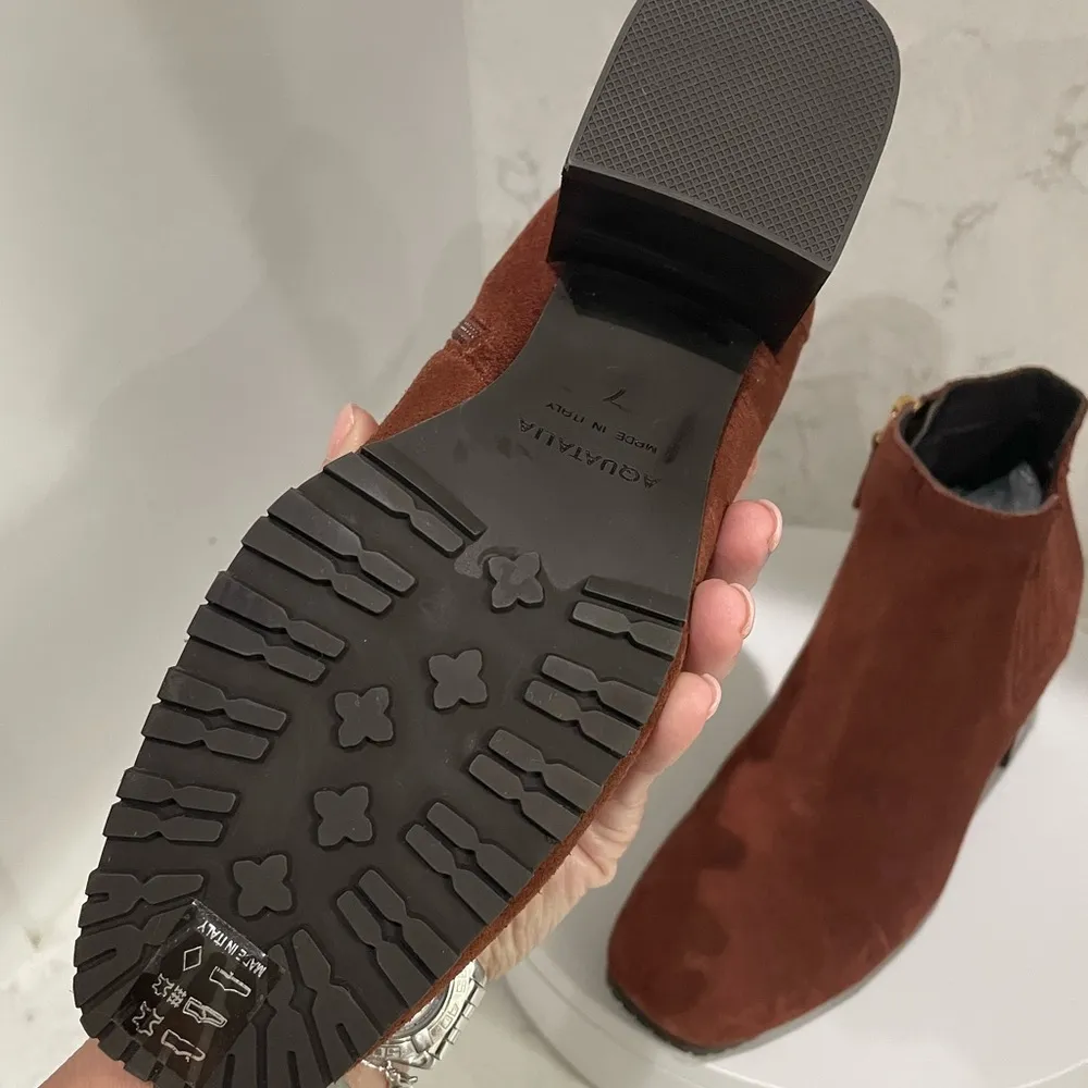 New Aquatalia Charlotte Chelsea Suede Leather Waterproof Boots Booties Rust Sz 7 - Image 5