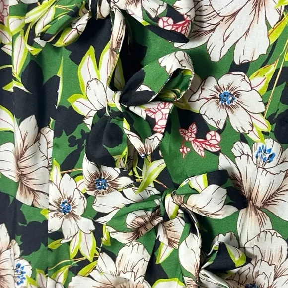 Le Superbe Gardenia Floral Midi‎ Dress Size 4 Green Black Tie Front Slit - Image 7